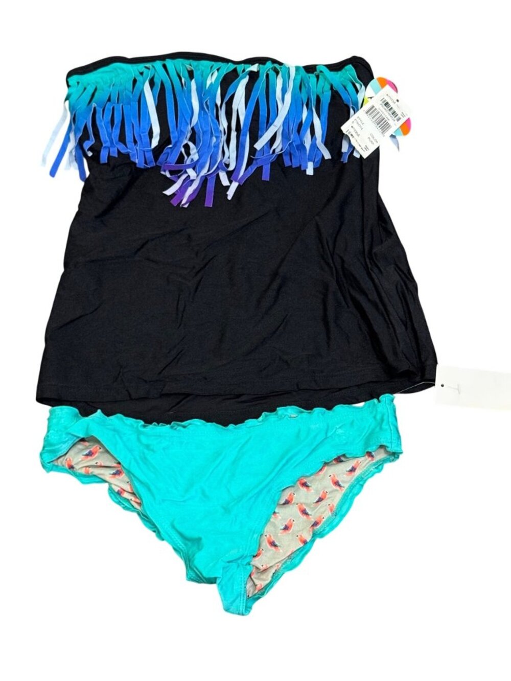 Raisins Womens Fringe Swim Skirt & Printed Bikini Bottom Set Size M